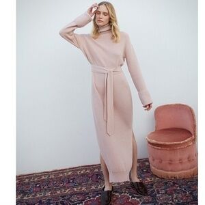 Nanushka Canaan Knit Turtleneck Dress in Apricot Merino Wool Cashmere Angora S